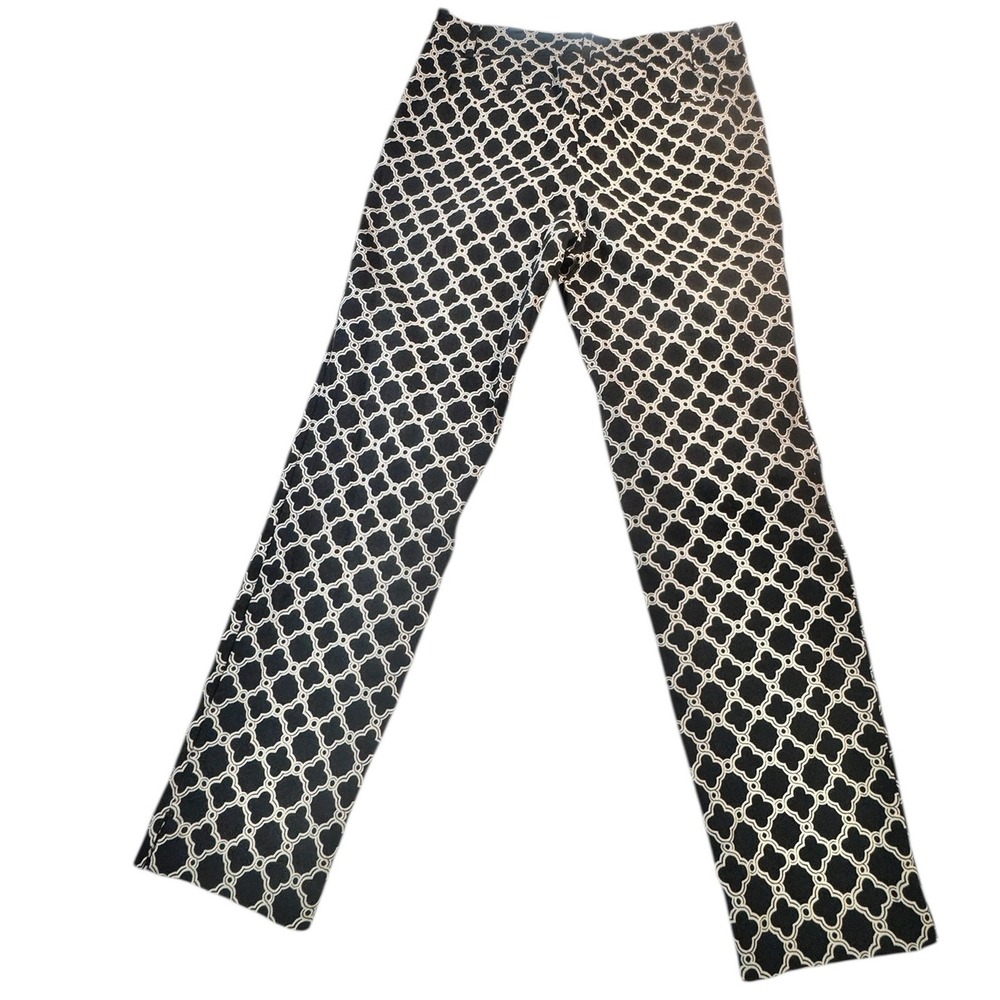 Talbots 8 Hampshire Ankle Pants Black White Geometric Print Stretch Cotton Blend - Picture 2 of 7